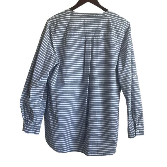 GH & Bass Co Women Tunic Top XL Gray White Striped Cotton Preppy Coastal Light - Picture 3 of 9